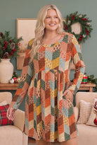 Haptics Patchwork Charm Long Sleeve Babydoll Dress