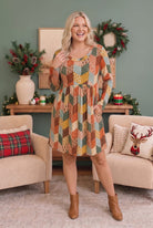 Haptics Patchwork Charm Long Sleeve Babydoll Dress