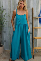 Haptics Azure Blue Loose Fit Front Bib Sleeveless Jumpsuit