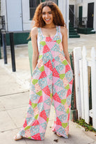 Haptics Stand Out Multicolor Boho Patchwork Wide Leg Overall Jumpsuit