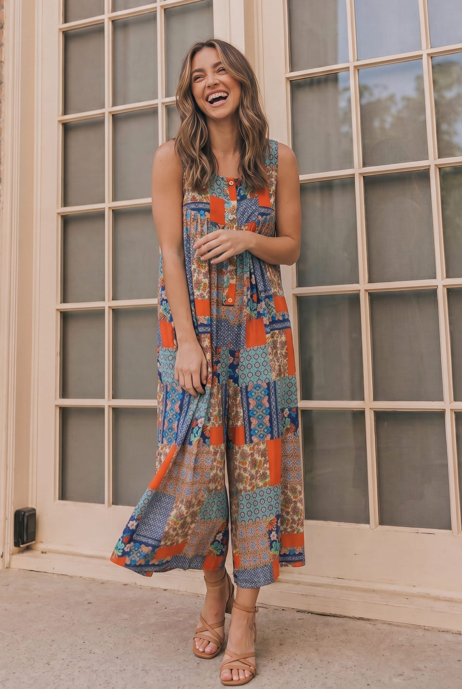 Haptics Patchwork Dream Halter Jumpsuit