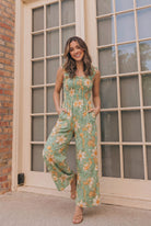Haptics Party Ready Jumpsuit in Green Floral Bliss