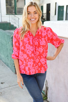 Haptics Red & Pink Ribbon Bow Detail Floral Woven Blouse Shirts & Tops