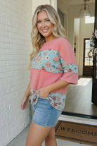 Haptics Garden Party Floral Wave Ribbed Colorblock Top