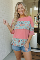 Haptics Garden Party Floral Wave Ribbed Colorblock Top