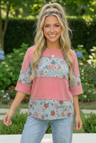 Haptics Garden Party Floral Wave Ribbed Colorblock Top
