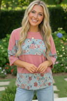 Haptics Garden Party Floral Wave Ribbed Colorblock Top