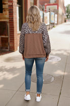 Haptics Leopard Print Crew Neck W/triangle Detail Drop Pullover Top