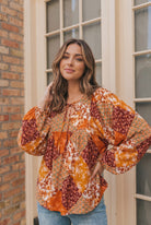 Haptics Autumn Patchwork Boho Blouse in Rust