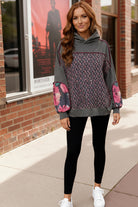 Haptics Charcoal Floral Color Block French Terry Hoodie