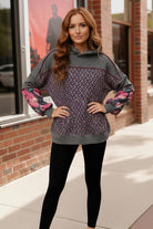 Haptics Charcoal Floral Color Block French Terry Hoodie Large