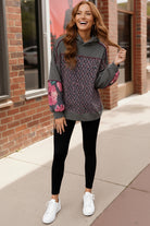 Haptics Charcoal Floral Color Block French Terry Hoodie