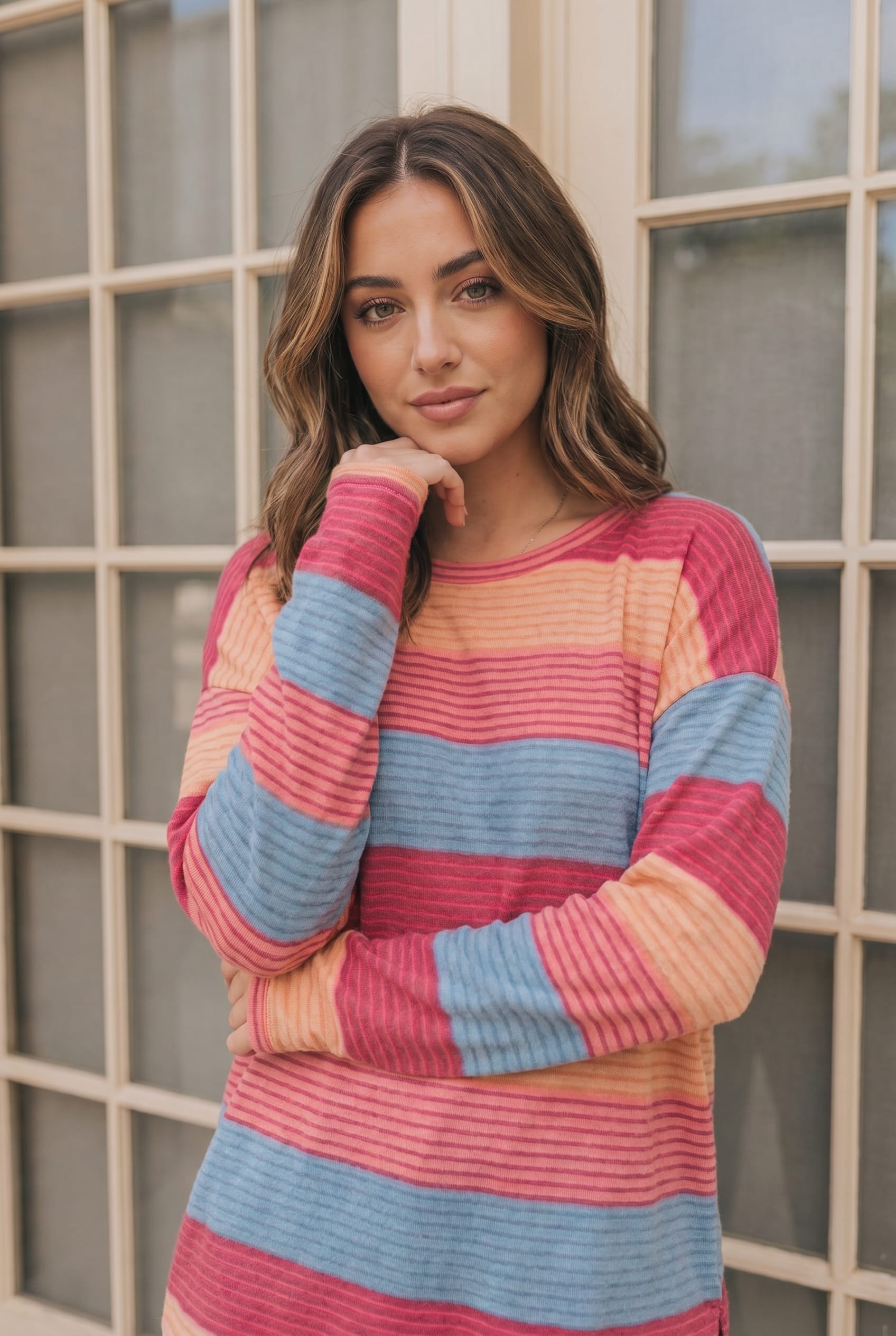 Haptics Sunny Stripes Long Sleeve Knit Top
