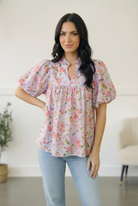 Haptics Frilled Notch Neck Floral Woven Posey Blouse