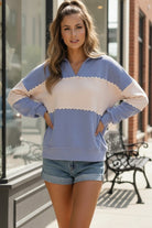 Haptics Color-block Bluebell Breeze Collared Pullover