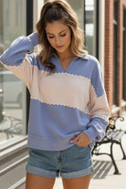 Haptics Color-block Bluebell Breeze Collared Pullover