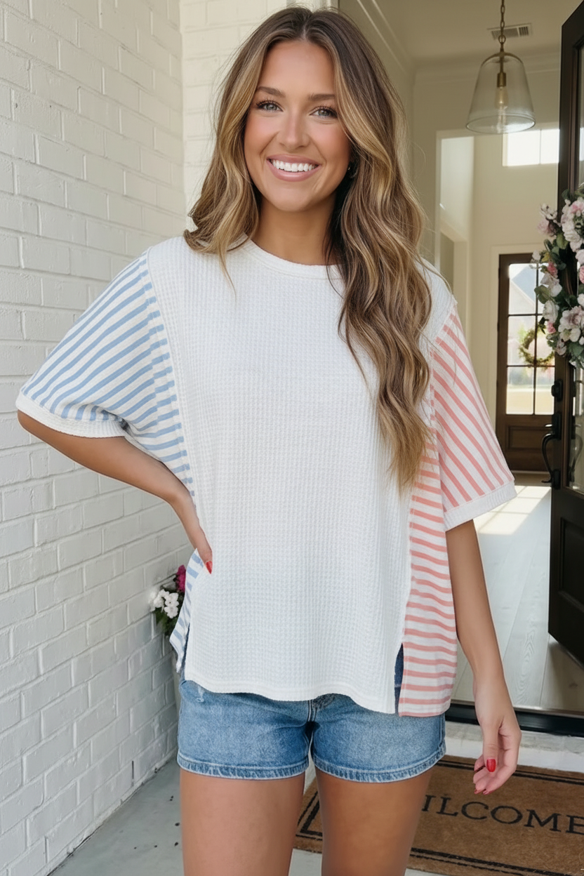 Haptics Stripe It Up Waffle Knit Top