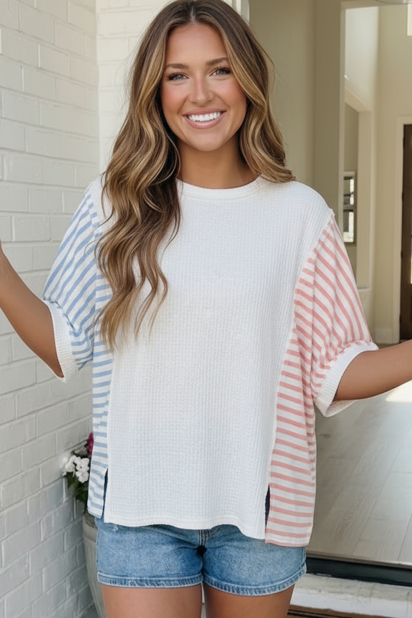 Haptics Stripe It Up Waffle Knit Top