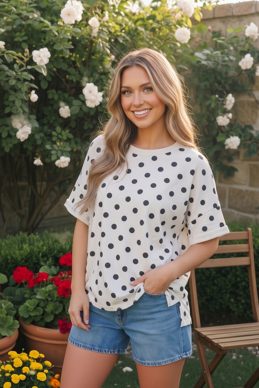 Haptics Dot to Dot Polka Print Boxy Tee