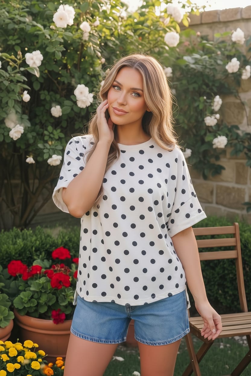 Haptics Dot to Dot Polka Print Boxy Tee
