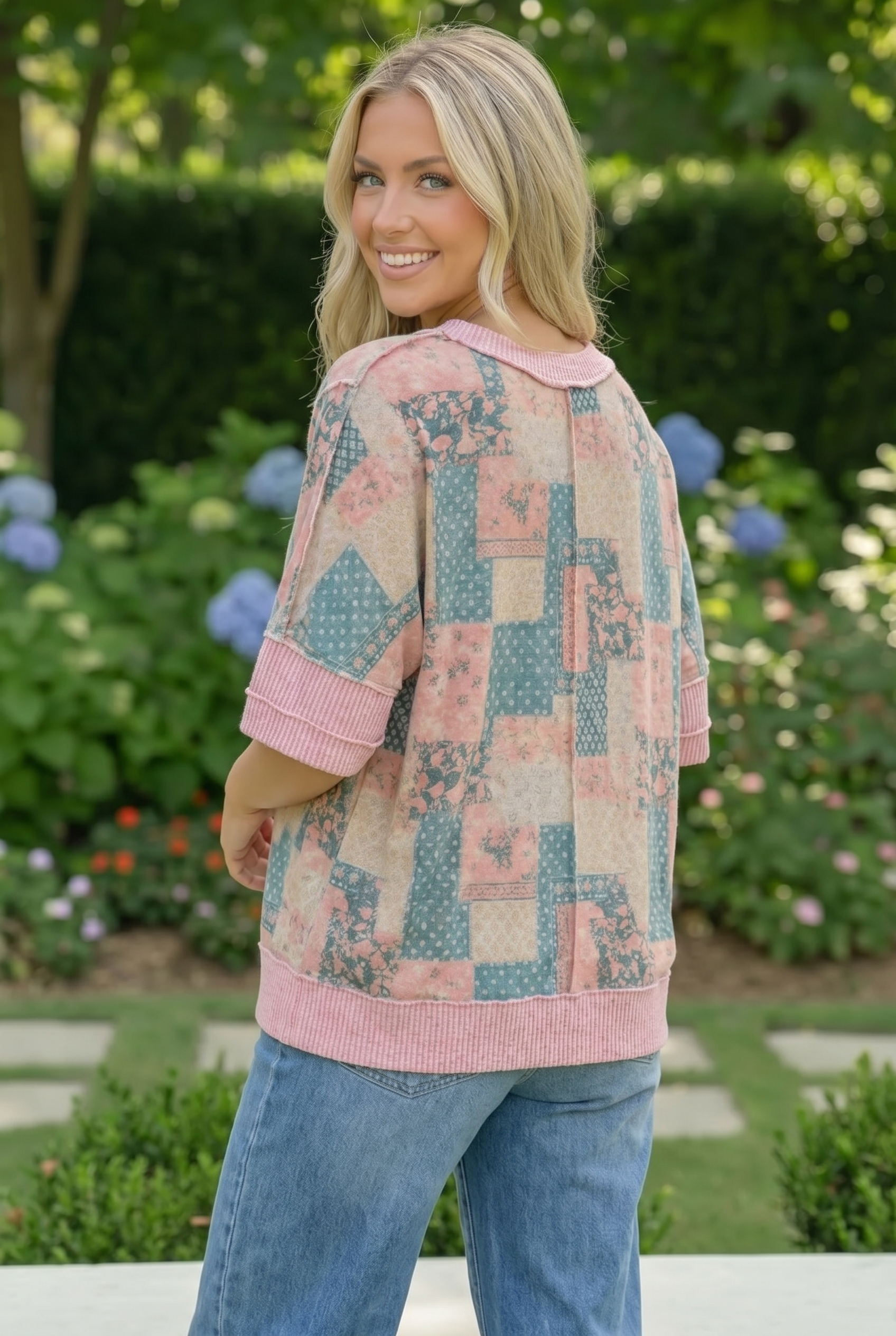 Haptics Polka Dot & Floral Patchwork Dreams Short Sleeve Top