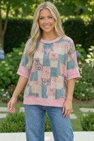 Haptics Polka Dot & Floral Patchwork Dreams Short Sleeve Top