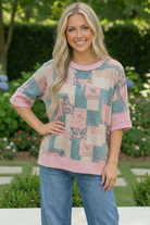Haptics Polka Dot & Floral Patchwork Dreams Short Sleeve Top