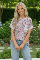 Haptics Garden Crush Floral Ribbed Knit Oversized Pocketed Top