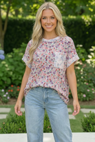 Haptics Garden Crush Floral Ribbed Knit Oversized Pocketed Top