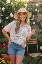 Haptics Strawberry Patch Floral and Stripe Mixed Top