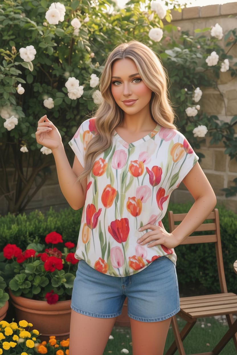 Haptics Tulip Garden Floral Print Top