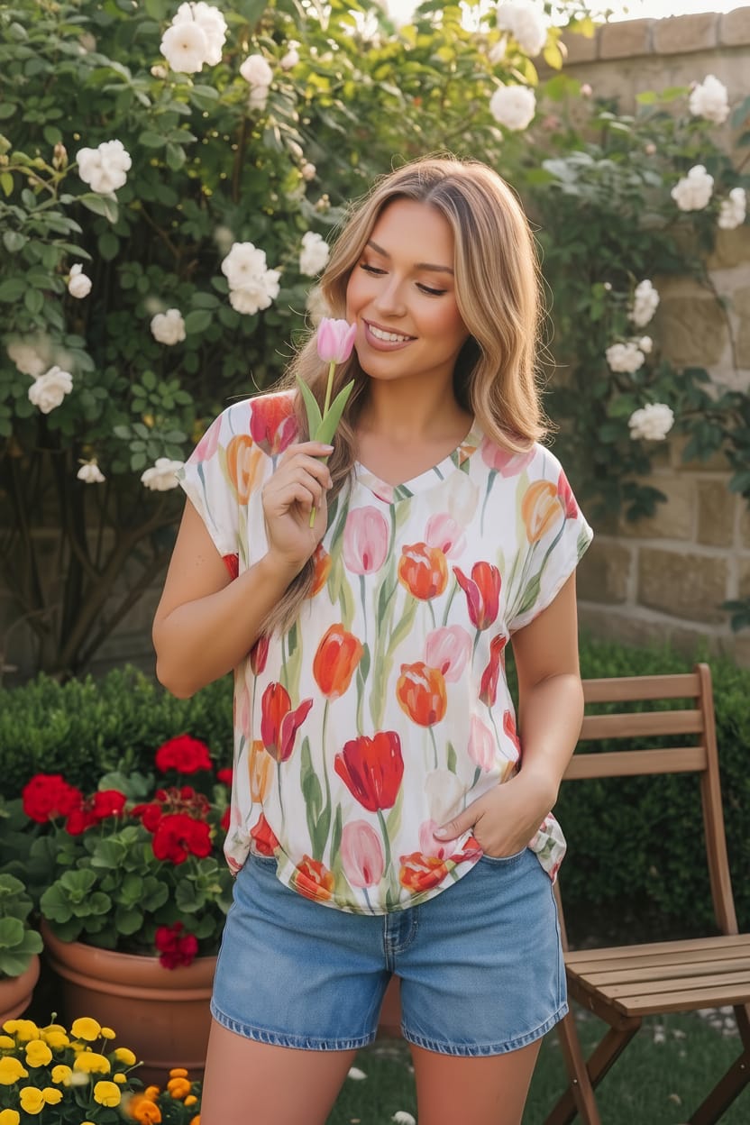 Haptics Tulip Garden Floral Print Top