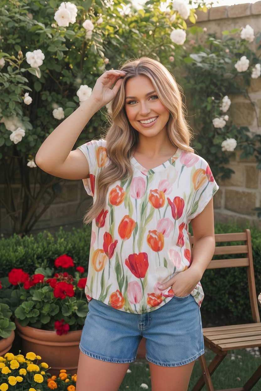 Haptics Tulip Garden Floral Print Top