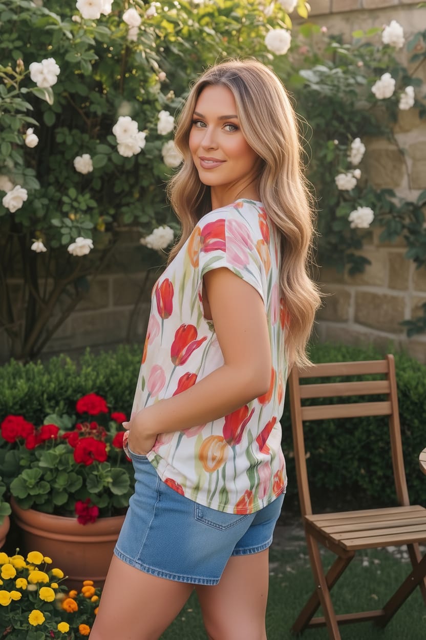 Haptics Tulip Garden Floral Print Top