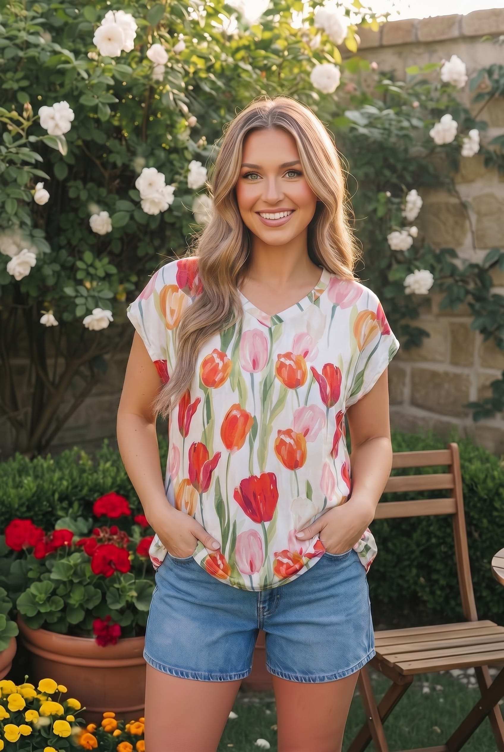 Haptics Tulip Garden Floral Print Top