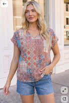 Haptics Boho Patchwork Print V-Neck Top