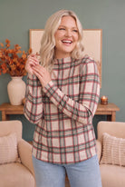 Haptics Plaid About You Mock Neck in Ivory
