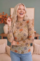 Haptics Pumpkin Patch Pretty Mesh Long Sleeve Top Tops