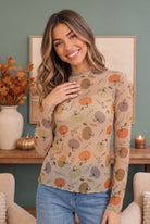 Haptics Pumpkin Patch Pretty Mesh Long Sleeve Top Tops