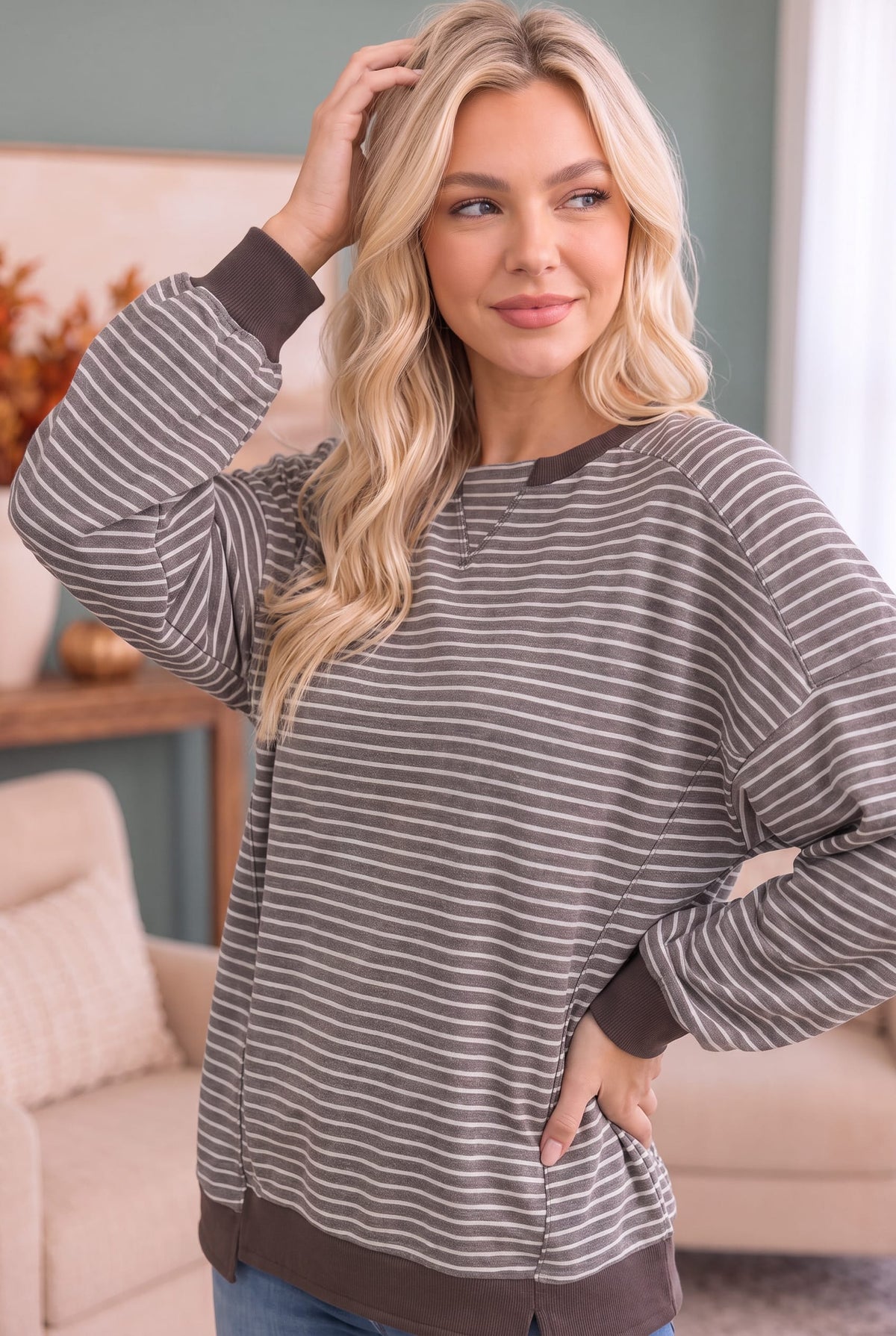 Haptics Crush on You Raglan Pullover in Mocha