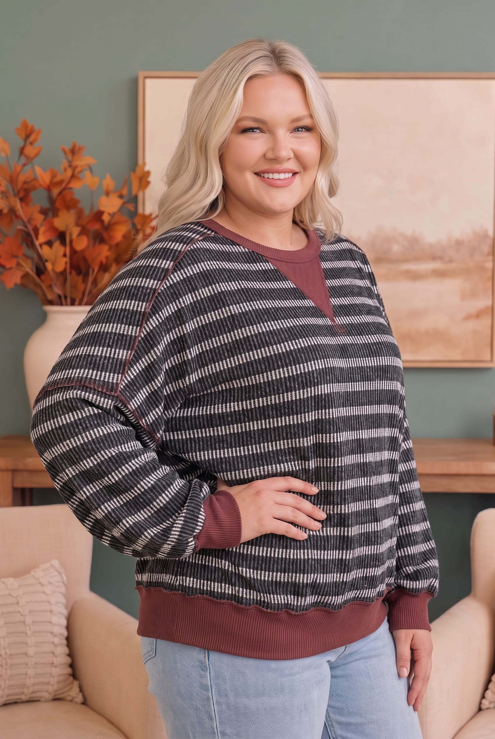 Haptics Perfect Plum Striped Sweater