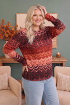 Haptics Zigzag Into Fall Burgundy Long Sleeve Top