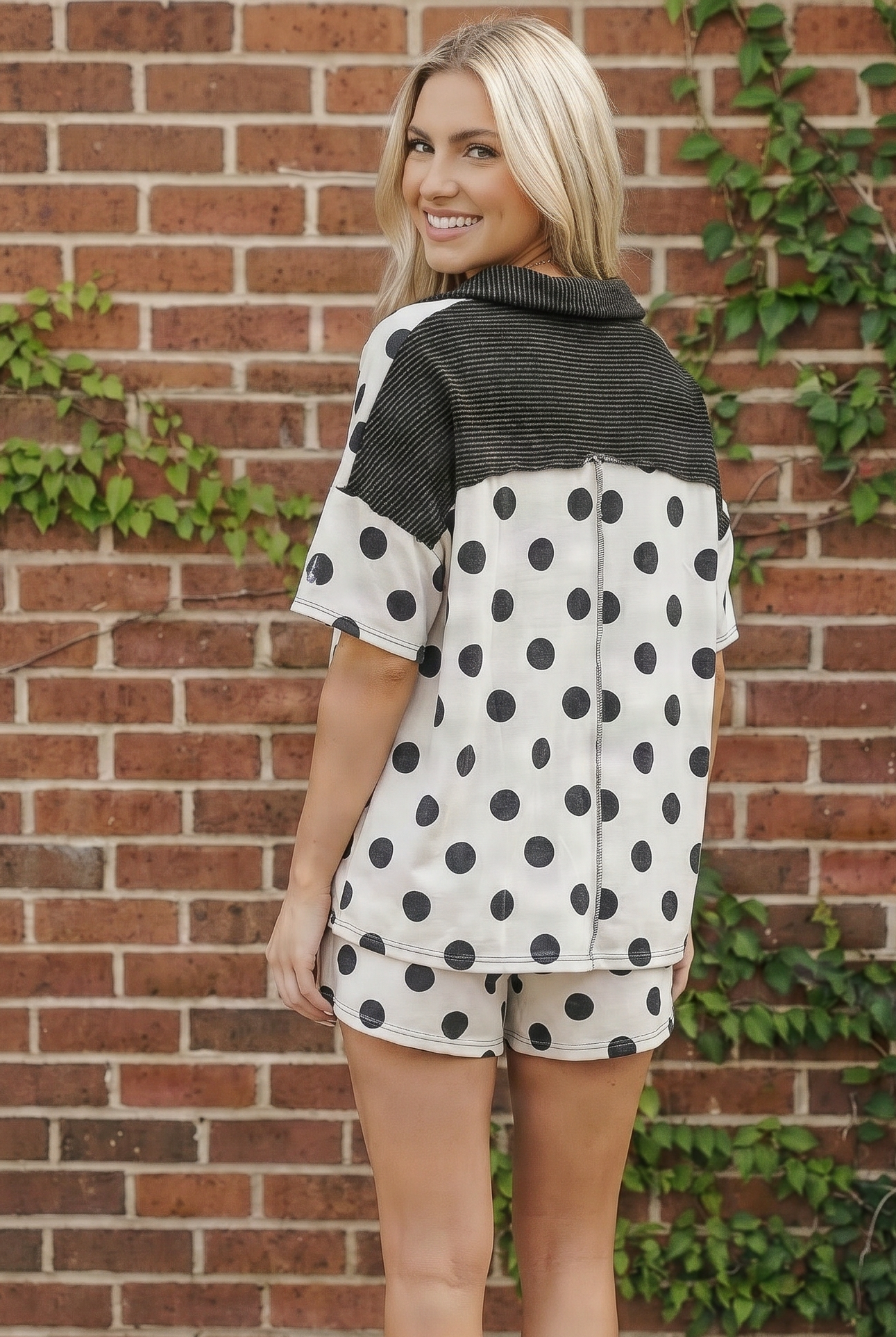 Haptics Spot On Darling Black and White Polka Dot Two Piece Set