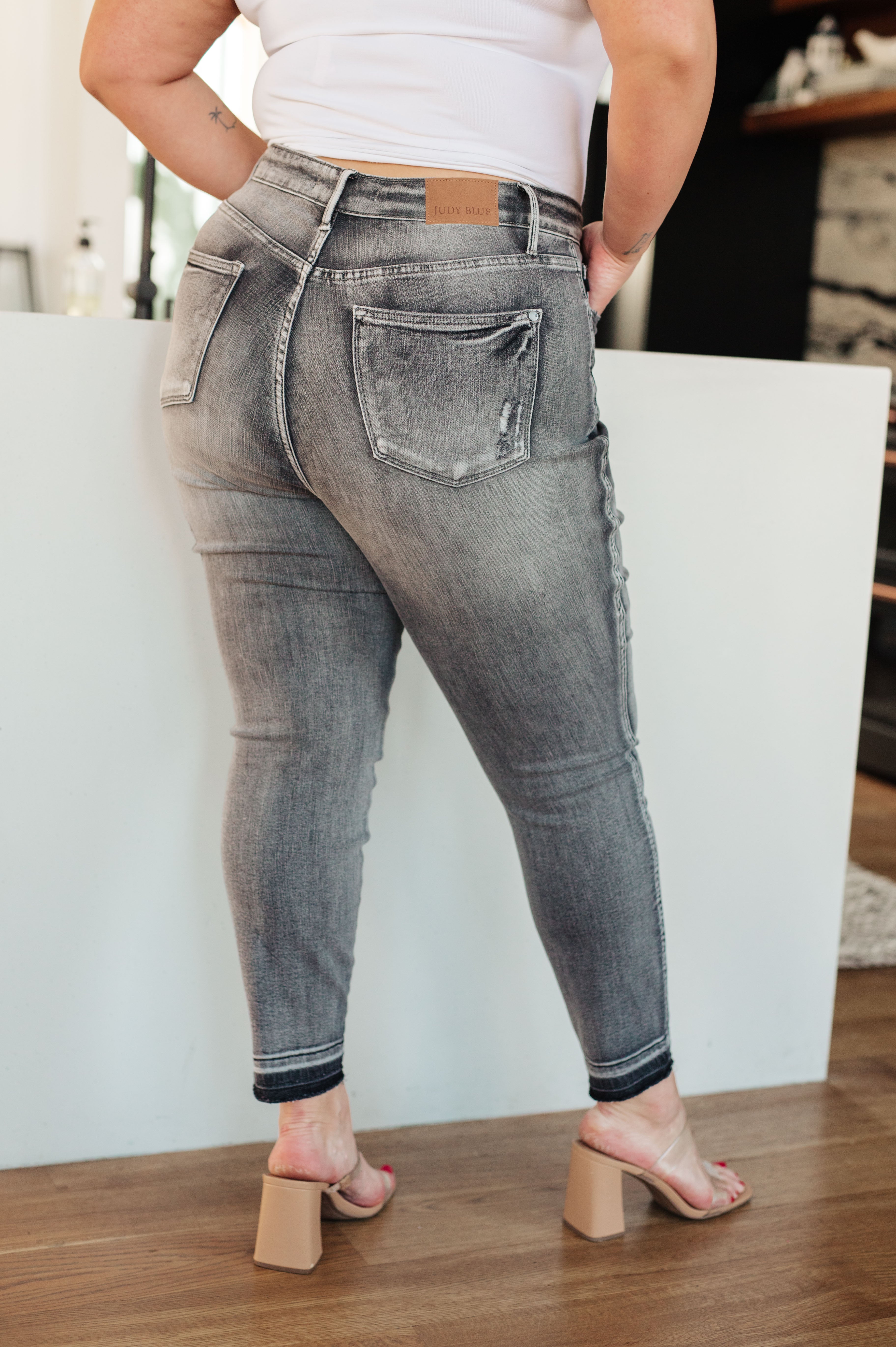 Judy Blue Hadley High Rise Tummy Control Release Hem Skinny Jeans In Washed Out Gray Ave Shops