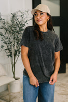 Zenana Had to Be There Mineral Wash Tee in Ash Black Womens