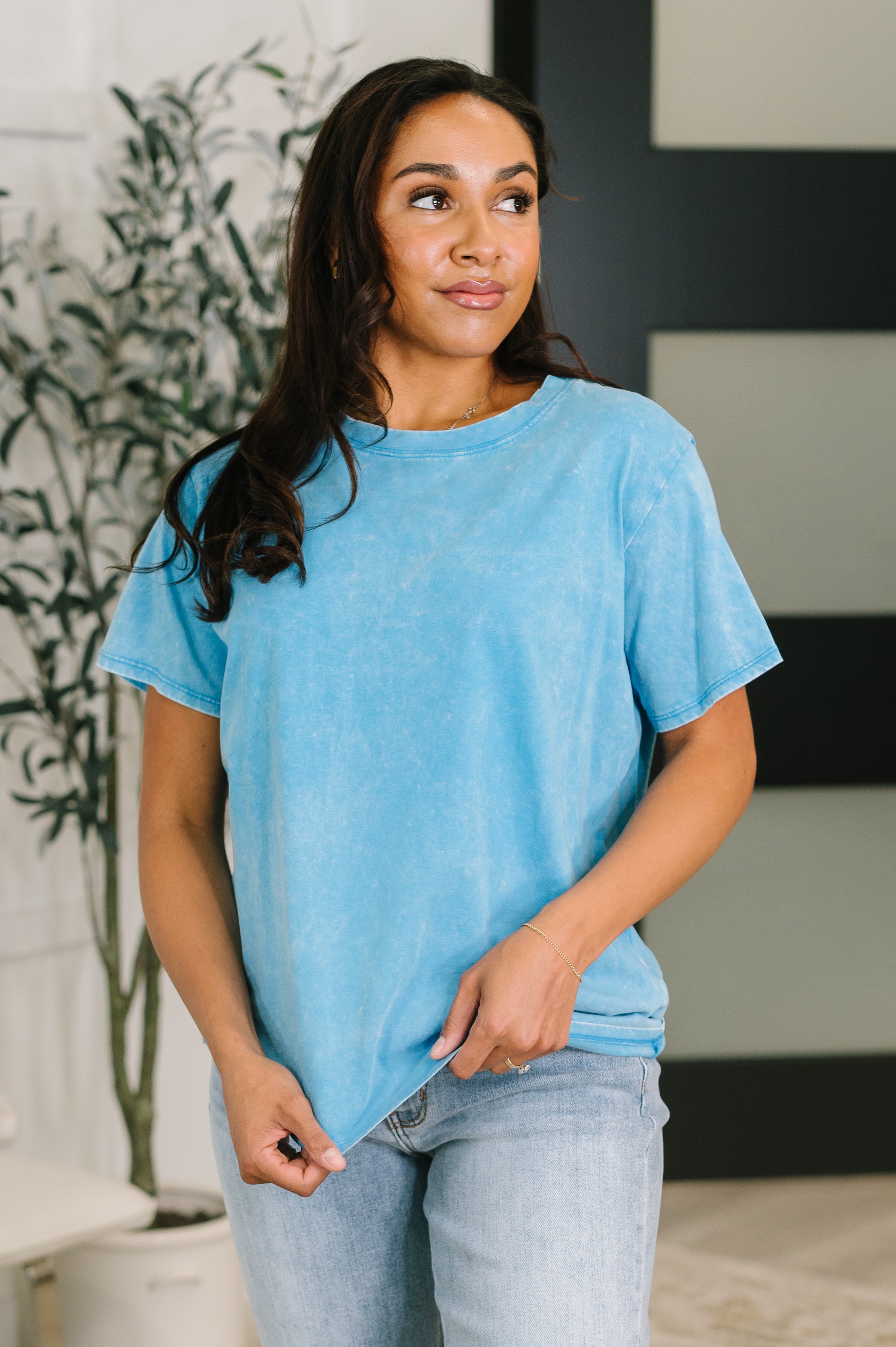 Zenana Had to Be There Mineral Wash Tee in Deep Sky Womens