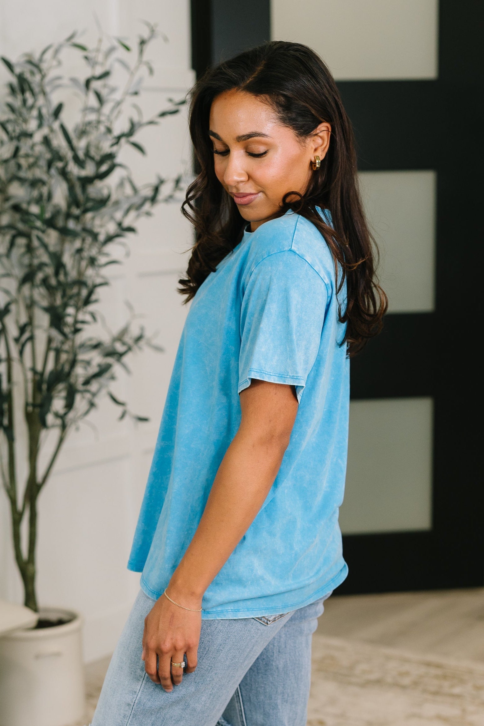 Zenana Had to Be There Mineral Wash Tee in Deep Sky Womens