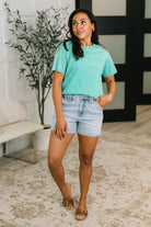 Zenana Had to Be There Mineral Wash Tee in Turquoise Womens