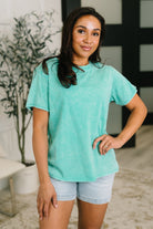Zenana Had to Be There Mineral Wash Tee in Turquoise Womens