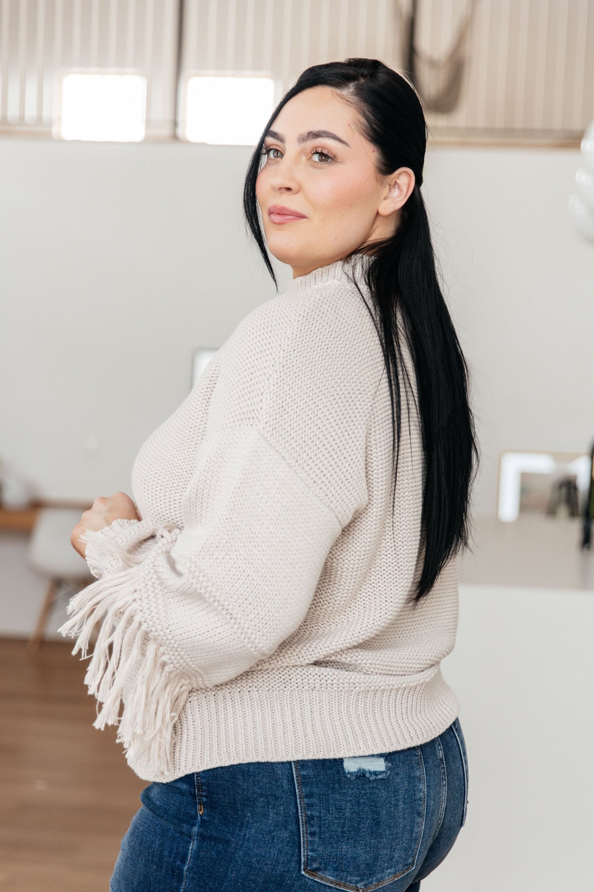 Very J Handle It All Fringe Detail Sweater Tops